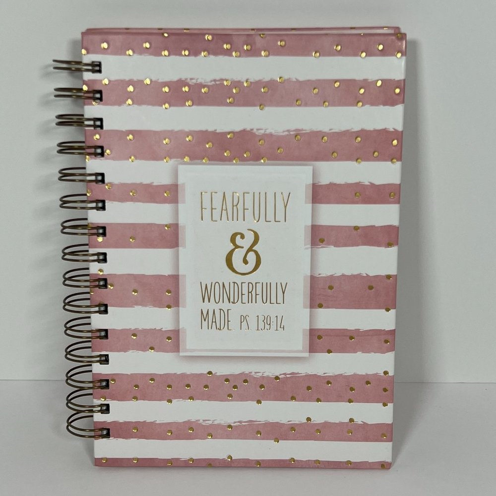 Fearfully & Wonderfully Made Spiral Bound Journal Notebook Striped Pink & Gold